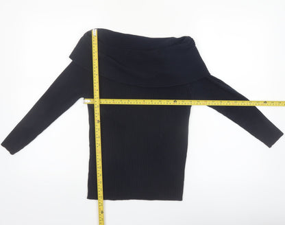 Mint Velvet Women’s Black Size 12 Off Shoulder Rib Knit Jumper