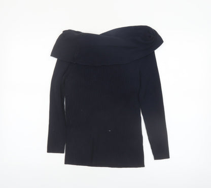 Mint Velvet Women’s Black Size 12 Off Shoulder Rib Knit Jumper