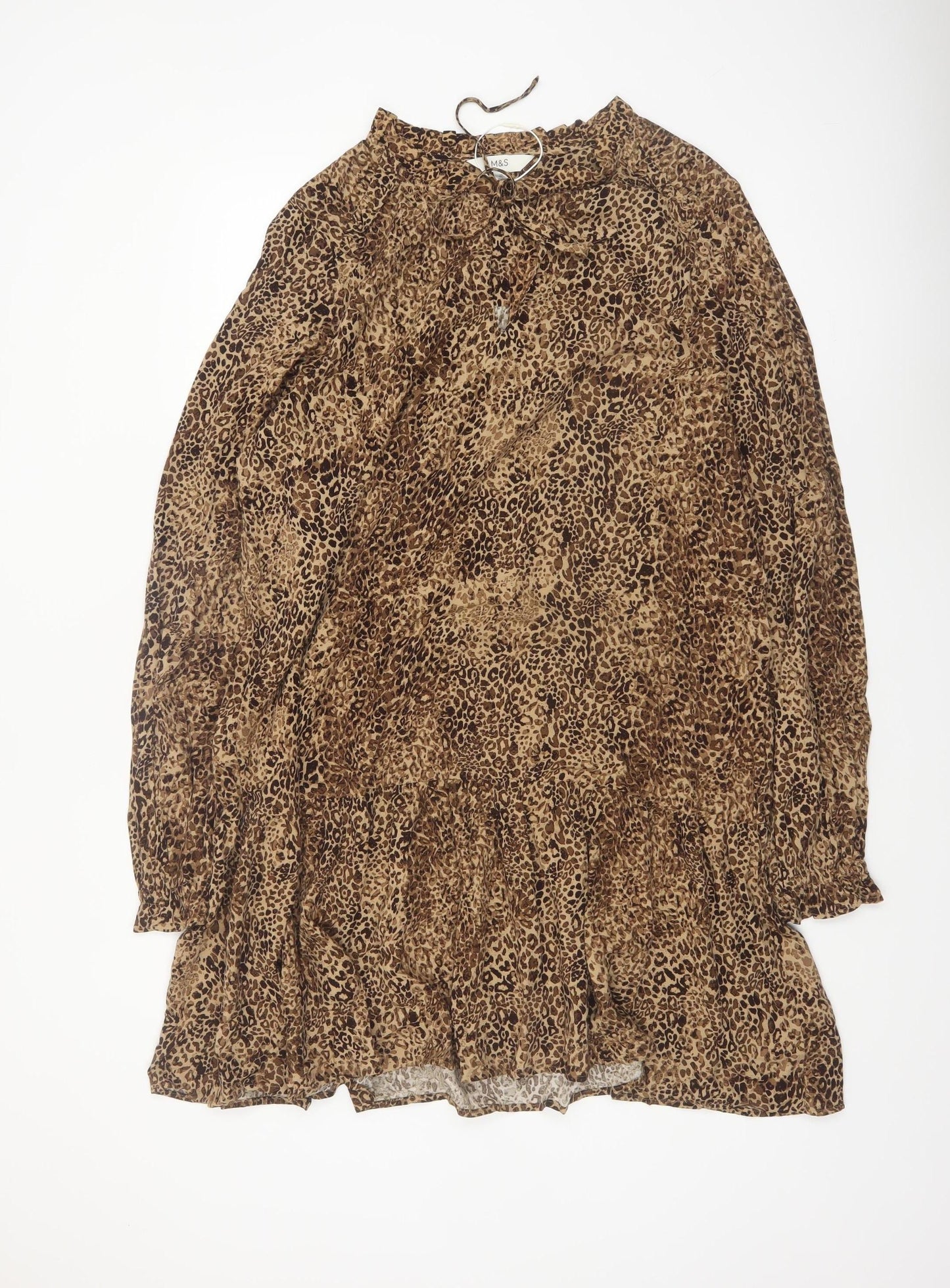 Marks and Spencer Women Brown Leopard Print Shift Dress Size 16 Tall