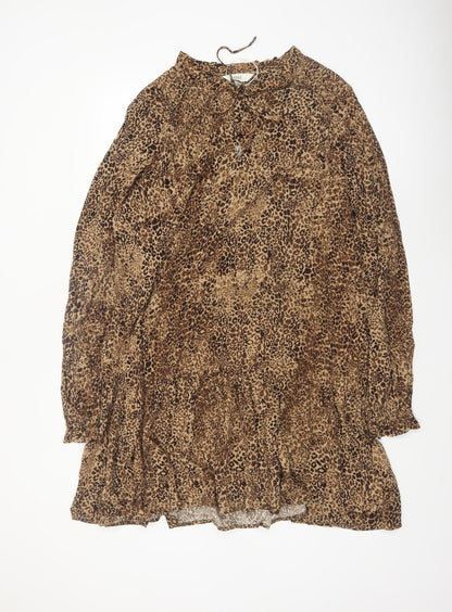Marks and Spencer Women Brown Leopard Print Shift Dress Size 16 Tall