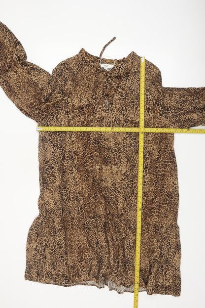Marks and Spencer Women Brown Leopard Print Shift Dress Size 16 Tall