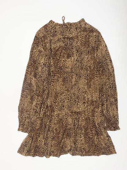 Marks and Spencer Women Brown Leopard Print Shift Dress Size 16 Tall