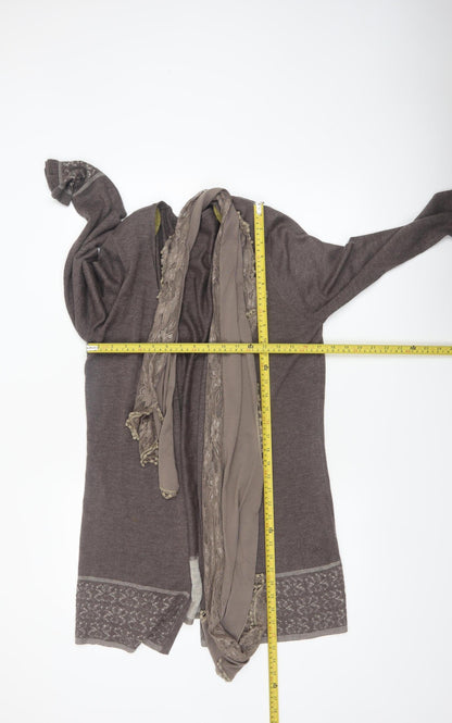 Marks and Spencer Per Una Women Brown Lace Trim Long Sleeve Cardigan Size 18