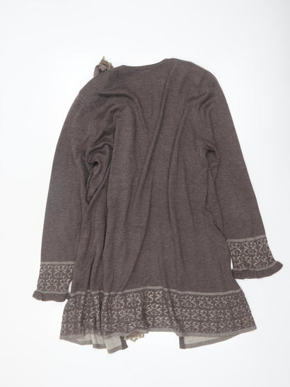 Marks and Spencer Per Una Women Brown Lace Trim Long Sleeve Cardigan Size 18