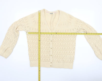 Boden Women Beige Cotton V-Neck Cardigan M Long Sleeve Knit