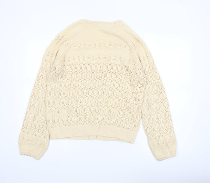 Boden Women Beige Cotton V-Neck Cardigan M Long Sleeve Knit