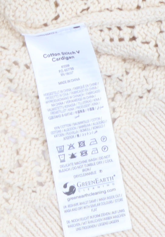Boden Women Beige Cotton V-Neck Cardigan M Long Sleeve Knit