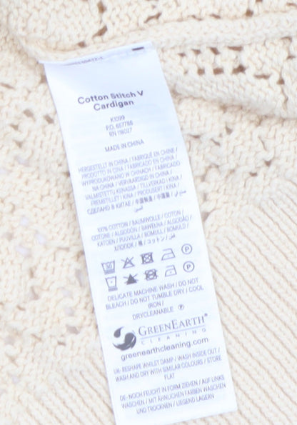 Boden Women Beige Cotton V-Neck Cardigan M Long Sleeve Knit