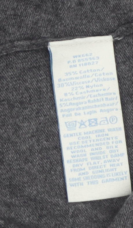 Boden Women Grey Cotton Blend Open Cardigan UK 14 V-Neck Knitwear