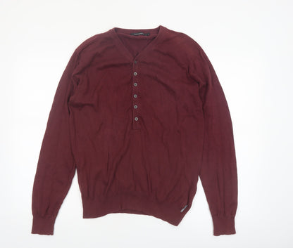 Fullcircle Men's Red Cotton Henley Jumper Size L