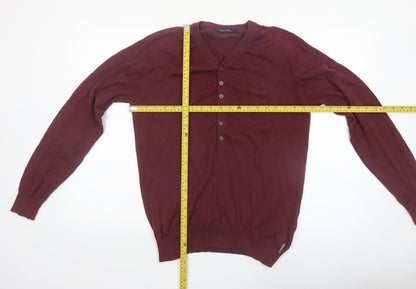 Fullcircle Men's Red Cotton Henley Jumper Size L