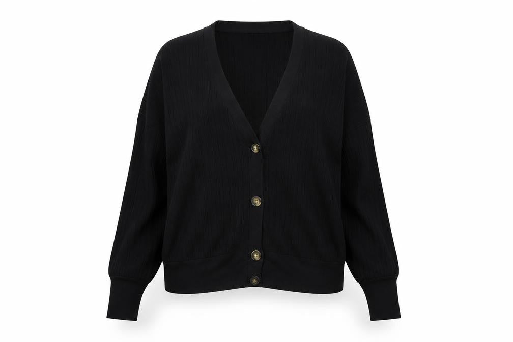 Marks & Spencer Women's Black XL V-Neck Button Knit Cardigan