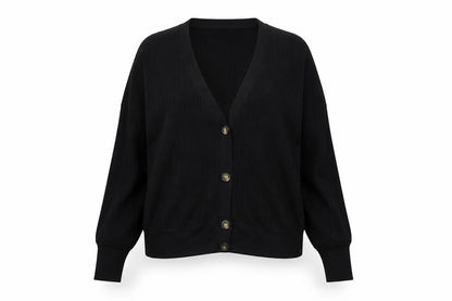 Marks & Spencer Women's Black XL V-Neck Button Knit Cardigan