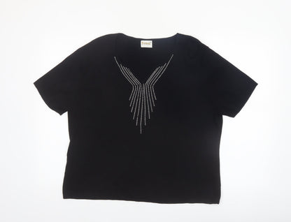 Roman Originals Women's Black L Basic Beaded V-Neck T-Shirt