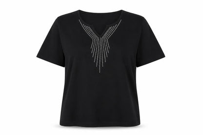 Roman Originals Women's Black L Basic Beaded V-Neck T-Shirt