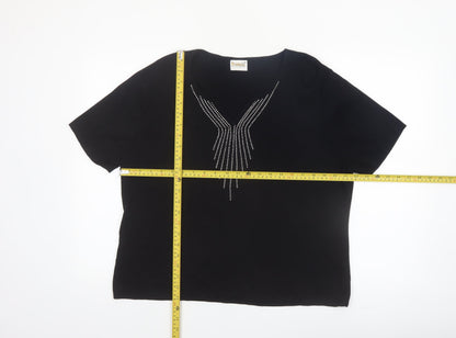 Roman Originals Women's Black L Basic Beaded V-Neck T-Shirt