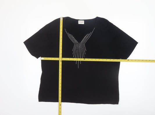 Roman Originals Women's Black L Basic Beaded V-Neck T-Shirt