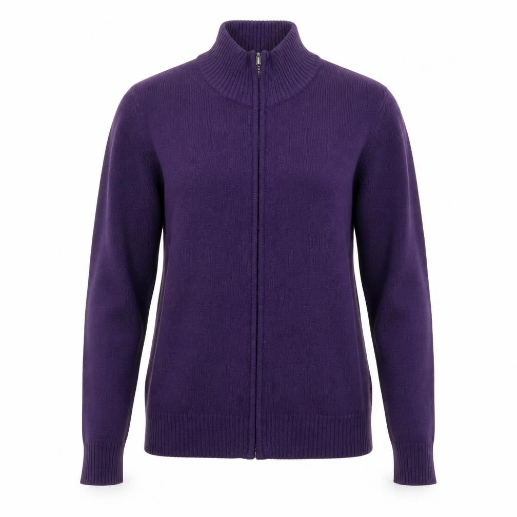 WoolOvers Women's Purple Full Zip Mock Neck Lambswool Jumper Size S