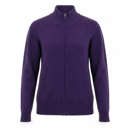WoolOvers Women's Purple Full Zip Mock Neck Lambswool Jumper Size S