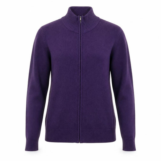 WoolOvers Women's Purple Full Zip Mock Neck Lambswool Jumper Size S
