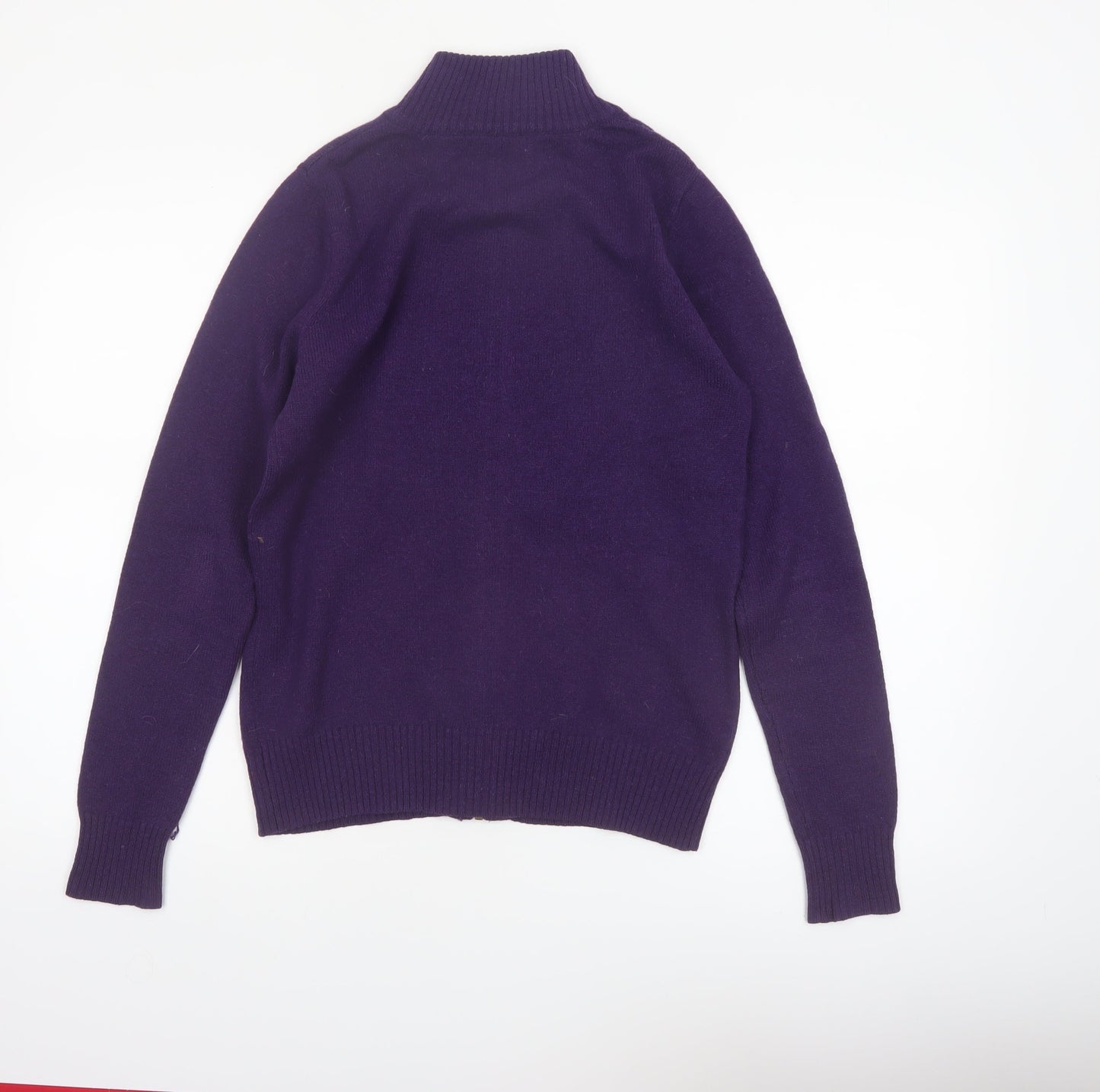 WoolOvers Women's Purple Full Zip Mock Neck Lambswool Jumper Size S