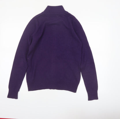 WoolOvers Women's Purple Full Zip Mock Neck Lambswool Jumper Size S