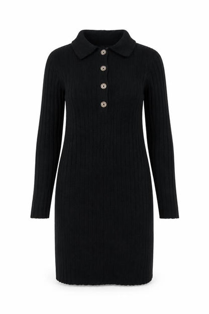 Brave Soul Women's Black Knit Collared Long Sleeve Shirt Dress M