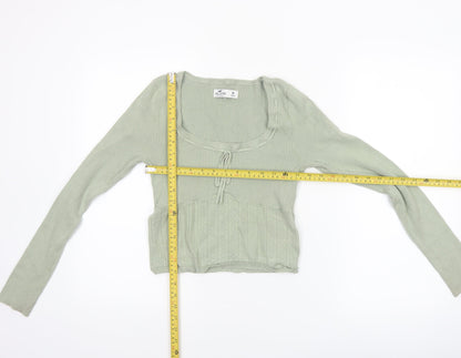Hollister Women’s Green Knit Cardigan M Scoop Neck Long Sleeve