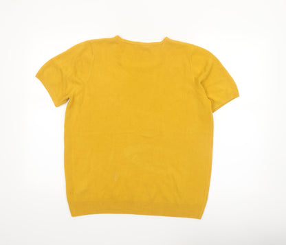 Bonmarché Women's Yellow Acrylic Short Sleeve Scoop Neck Jumper Size 18