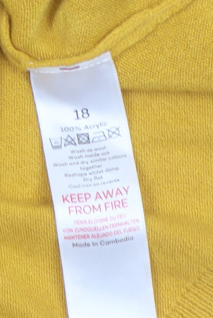 Bonmarché Women's Yellow Acrylic Short Sleeve Scoop Neck Jumper Size 18