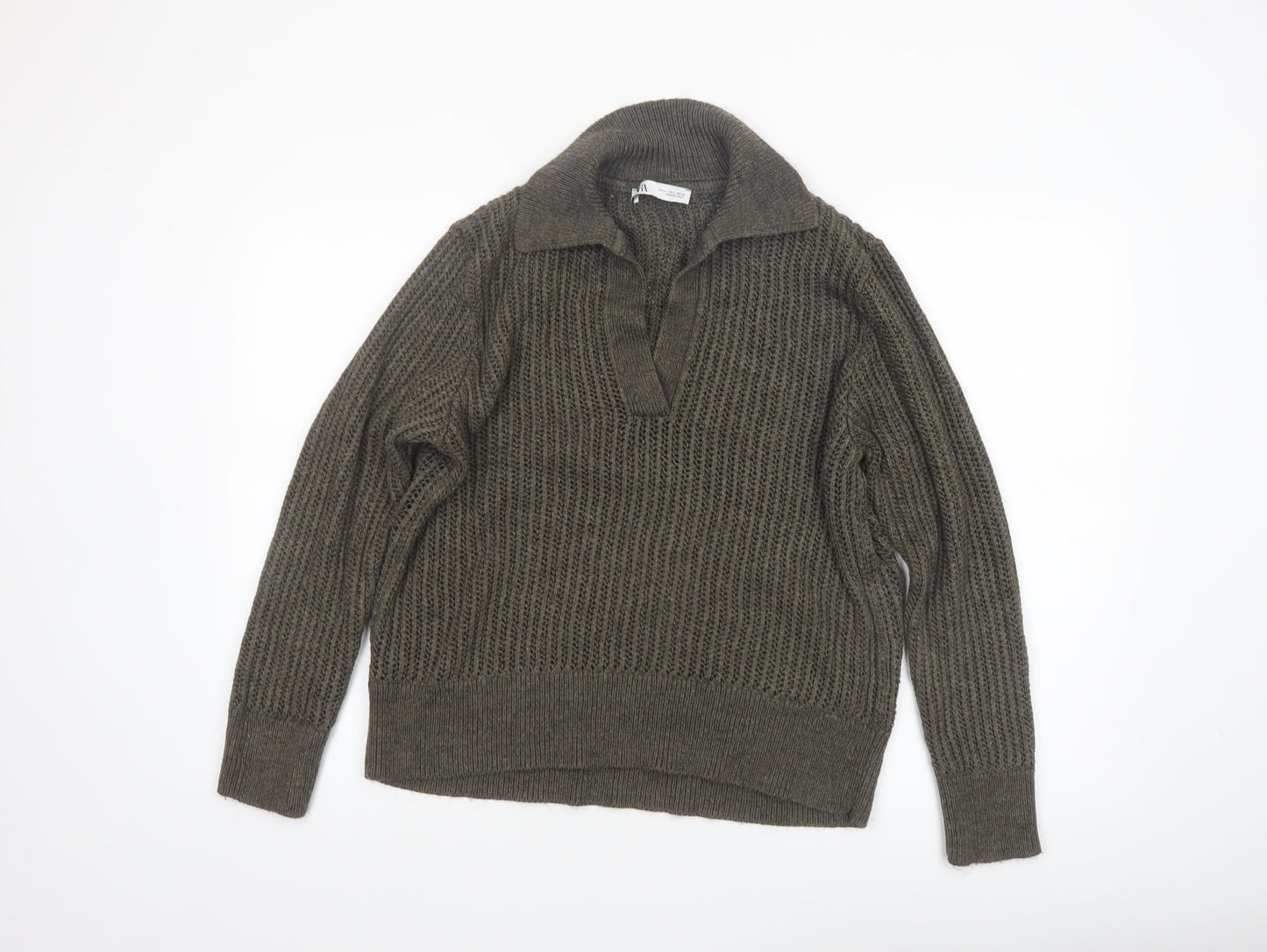 Zara Women’s Brown Collared Chunky Knit Pullover Jumper Size 12