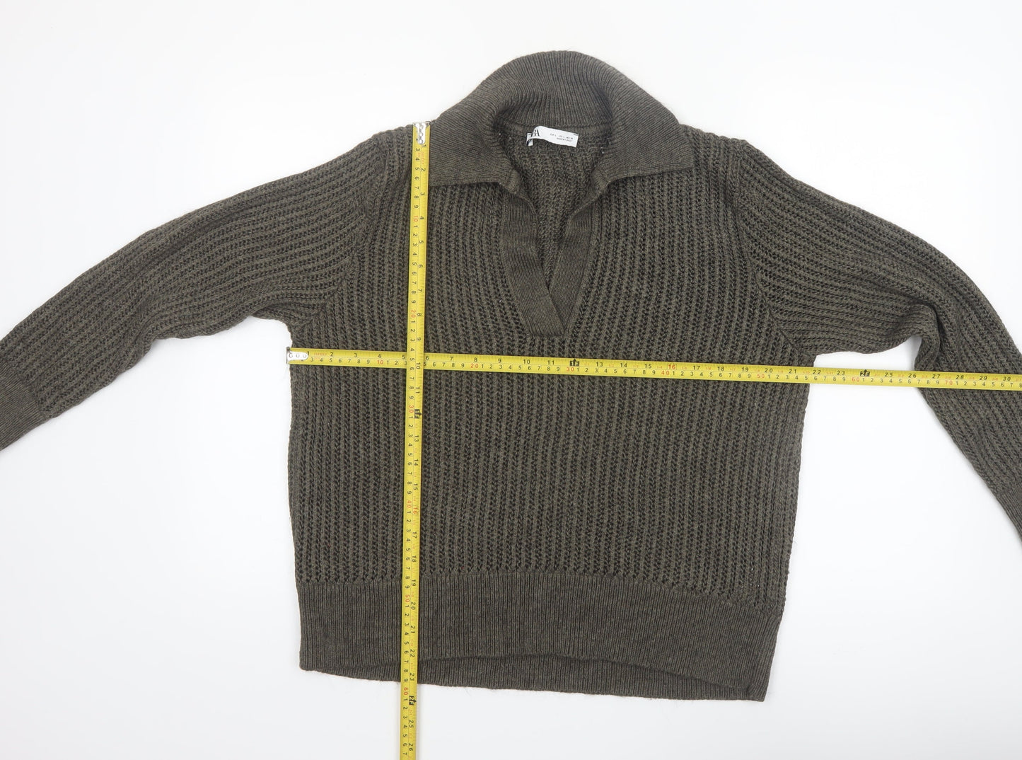 Zara Women’s Brown Collared Chunky Knit Pullover Jumper Size 12