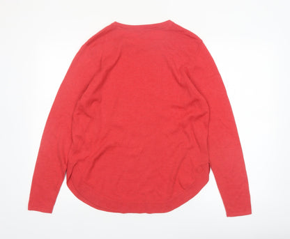 Fat Face Women Red Crew Neck Wool Blend Long Sleeve Pullover Jumper Size 12