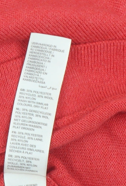 Fat Face Women Red Crew Neck Wool Blend Long Sleeve Pullover Jumper Size 12