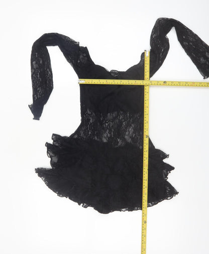 PrettyLittleThing Womens Black Lace Long Sleeve Playsuit UK 6