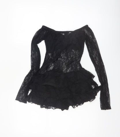 PrettyLittleThing Womens Black Lace Long Sleeve Playsuit UK 6