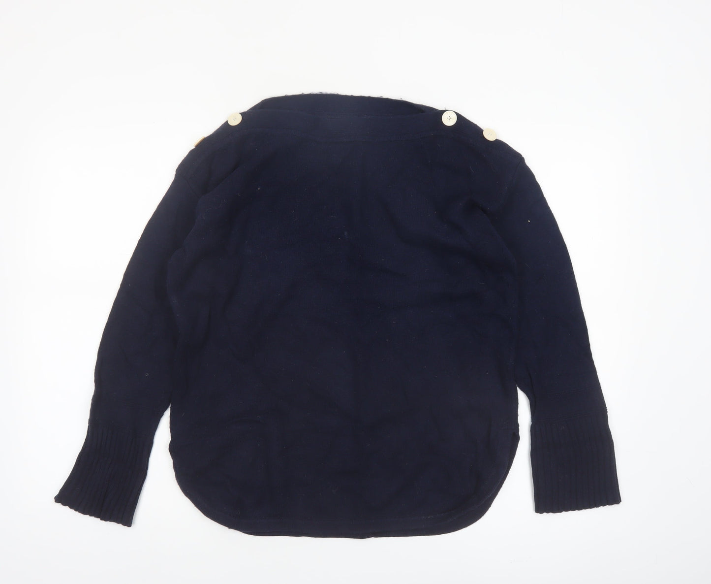 Jigsaw Women's Navy Blue Small Boat Neck Wool Cotton Jumper