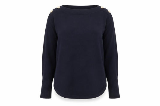 Jigsaw Women's Navy Blue Small Boat Neck Wool Cotton Jumper
