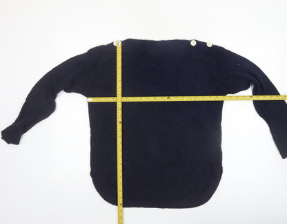 Jigsaw Women's Navy Blue Small Boat Neck Wool Cotton Jumper