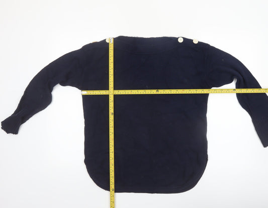 Jigsaw Women's Navy Blue Small Boat Neck Wool Cotton Jumper