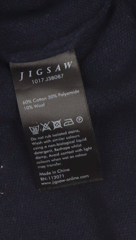 Jigsaw Women's Navy Blue Small Boat Neck Wool Cotton Jumper
