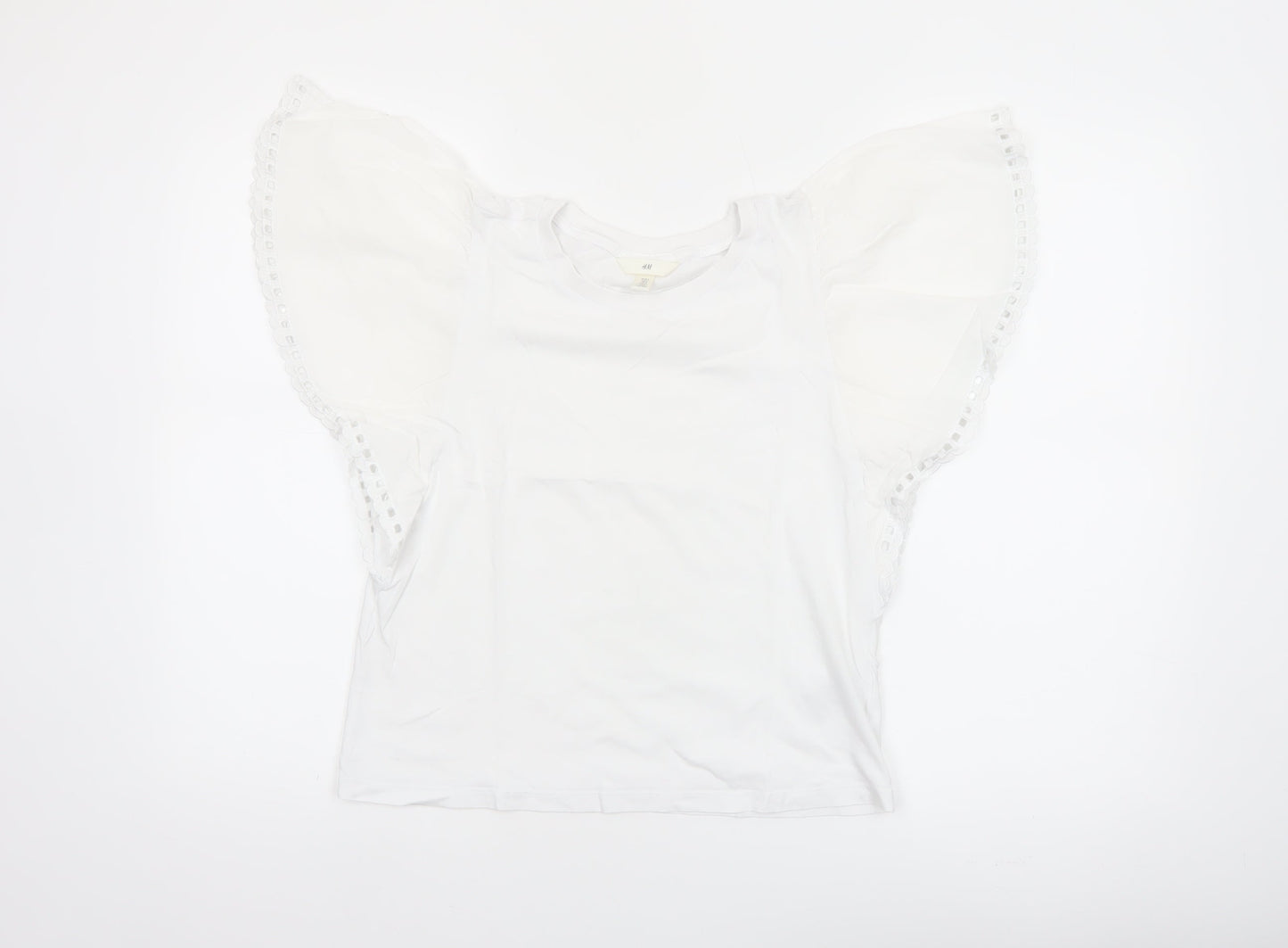 H&M Women’s White Flutter Sleeve Cotton T-Shirt Size 10