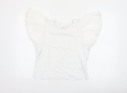 H&M Women’s White Flutter Sleeve Cotton T-Shirt Size 10