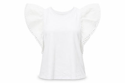 H&M Women’s White Flutter Sleeve Cotton T-Shirt Size 10