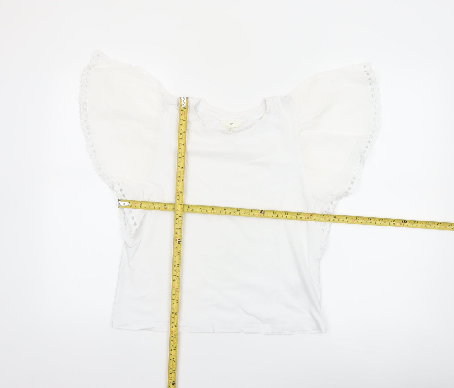 H&M Women’s White Flutter Sleeve Cotton T-Shirt Size 10