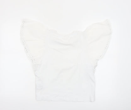 H&M Women’s White Flutter Sleeve Cotton T-Shirt Size 10