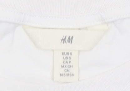 H&M Women’s White Flutter Sleeve Cotton T-Shirt Size 10