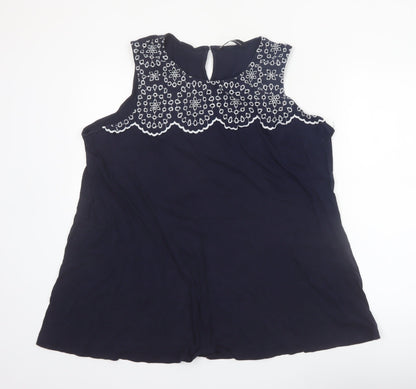 Yours Women’s Navy Blue Sleeveless Embroidered Cotton Blouse Size 22