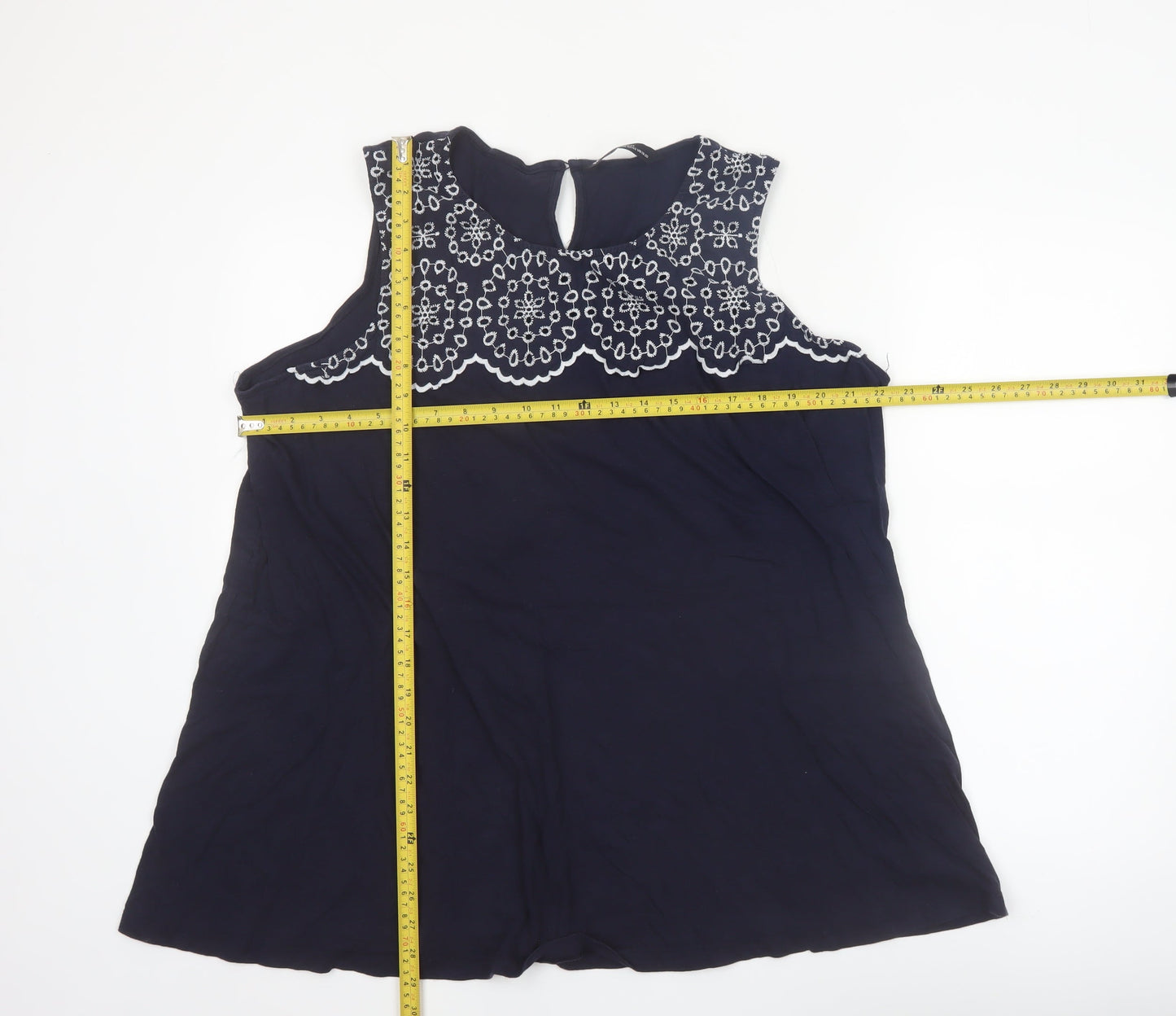 Yours Women’s Navy Blue Sleeveless Embroidered Cotton Blouse Size 22