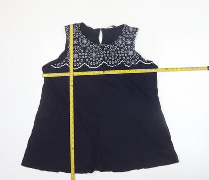 Yours Women’s Navy Blue Sleeveless Embroidered Cotton Blouse Size 22